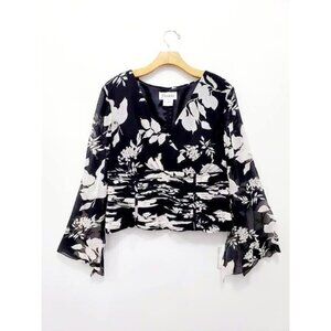 Jovani Y2K VTG Babydoll Bell Sleeve Sheer Fairy Core Beaded Floral Top 100% Silk